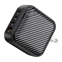 Ładowarka sieciowa INVZI GanHub 100W 3xUSB-C USB-A adaptery (czarna)