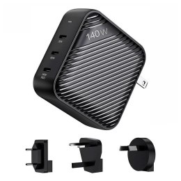 Ładowarka sieciowa INVZI GanHub 140W 3xUSB-C (czarna)