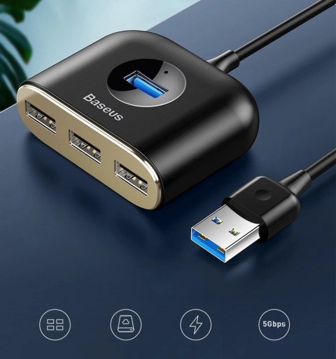 HUB Baseus Square USB-A do 1x USB-A 3.2 Gen 1 / 3x USB 2.0 z kablem 1m - czarny