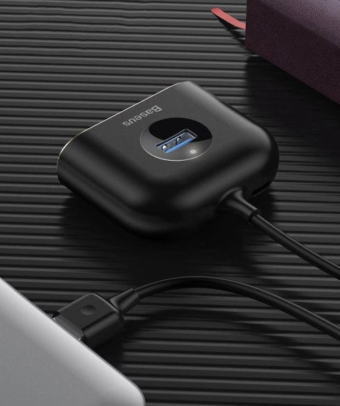 HUB Baseus Square USB-A do 1x USB-A 3.2 Gen 1 / 3x USB 2.0 z kablem 1m - czarny