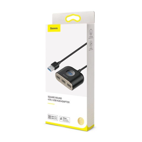 HUB Baseus Square USB-A do 1x USB-A 3.2 Gen 1 / 3x USB 2.0 z kablem 1m - czarny