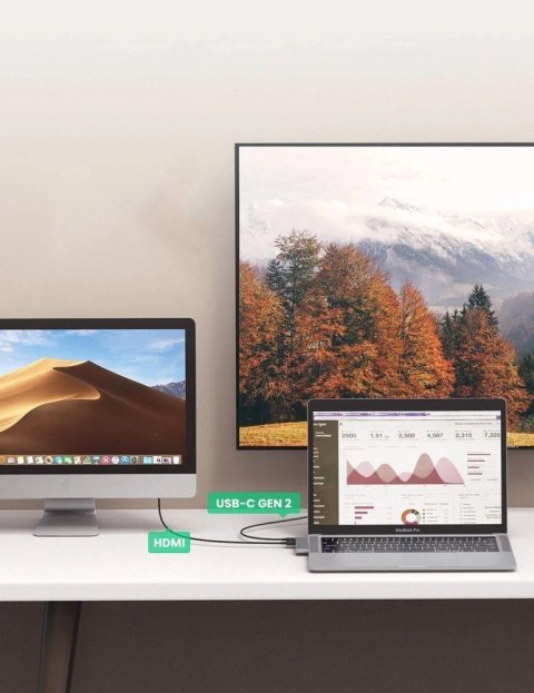 HUB Ugreen 60559 2x USB-C / USB-C PD (Thunderbolt 3, 100W, 4K 60 Hz, 10 Gbps) / HDMI 4K 30 Hz / 3x USB 3.0 do MacBook Pro / Air 