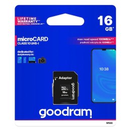 Goodram Microcard 16 GB karta pamięci micro SD HC UHS-I class 10, adapter SD (M1AA-0160R12)