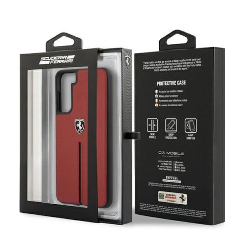 Etui Ferrari Off Track Leather Nylon Stripe na Samsung Galaxy S21+ - czerwone