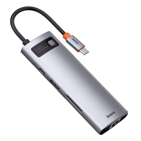 Hub Baseus Metal Gleam 8w1 USB-C - USB-C PD 100W 1x HDMI 4K 30Hz 1x czytnik kart SD i microSD 3x USB-A 3.2 1xRJ45 - szary