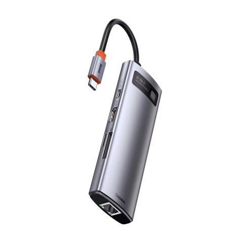 Hub Baseus Metal Gleam 8w1 USB-C - USB-C PD 100W 1x HDMI 4K 30Hz 1x czytnik kart SD i microSD 3x USB-A 3.2 1xRJ45 - szary