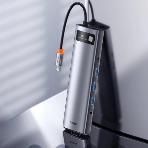 Baseus Metal Gleam 11w1 wielofunkcyjny HUB USB Typ C - 3x USB 3.2 Gen 1 5Gbps / USB Typ C PD 100W / 3,5 mm mini jack AUX / VGA F