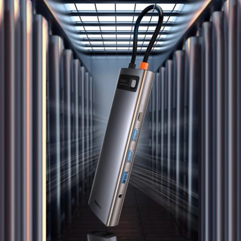 Baseus Metal Gleam 11w1 wielofunkcyjny HUB USB Typ C - 3x USB 3.2 Gen 1 5Gbps / USB Typ C PD 100W / 3,5 mm mini jack AUX / VGA F