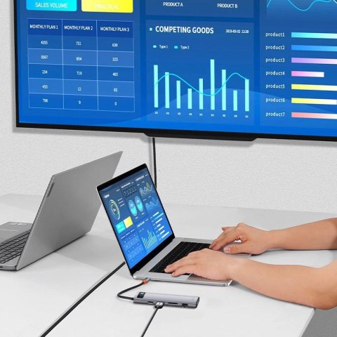 Baseus Metal Gleam 11w1 wielofunkcyjny HUB USB Typ C - 3x USB 3.2 Gen 1 5Gbps / USB Typ C PD 100W / 3,5 mm mini jack AUX / VGA F