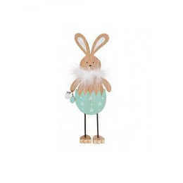 Home Decor - Drewniany króliczek z piórkami w zielone spodenki - Figurka(9cmx22cmx3cm)