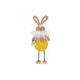 Home Decor - Drewniany króliczek z piórkami w żółte spodenki - Figurka(9cmx22cmx3cm)