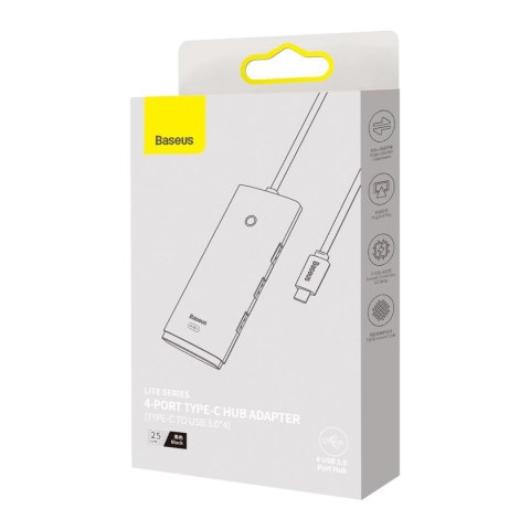 Baseus Lite Series przejściówka HUB USB Typ C - 4x USB 3.0 25cm czarny (WKQX030301)