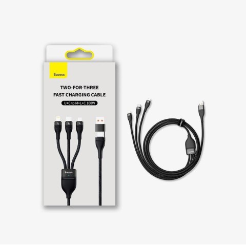 Baseus Flash Series II kabel USB Typ C / USB Typ A - USB Typ C / Lightning / micro USB 100 W 1,2 m niebieski (CASS030103)