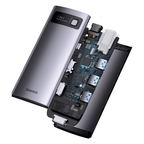 Baseus Metal Gleam Series stacja dokująca HUB 7 w 1 USB Typ C - 1 x HDMI / 1 x VGA / 3 x USB 3.2 Gen. 1 / 1 x Power Delivery / 1