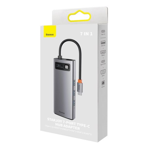 Baseus Metal Gleam Series stacja dokująca HUB 7 w 1 USB Typ C - 1 x HDMI / 1 x VGA / 3 x USB 3.2 Gen. 1 / 1 x Power Delivery / 1
