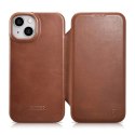 ICarer CE Oil Wax Premium Leather Folio Case skórzane etui iPhone 14 Plus z klapką magnetyczne MagSafe brązowy (AKI14220707-BN)