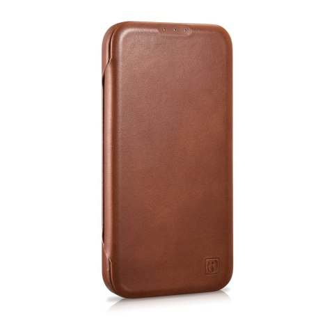 ICarer CE Oil Wax Premium Leather Folio Case skórzane etui iPhone 14 Plus z klapką magnetyczne MagSafe brązowy (AKI14220707-BN)