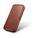 ICarer CE Oil Wax Premium Leather Folio Case skórzane etui iPhone 14 Plus z klapką magnetyczne MagSafe brązowy (AKI14220707-BN)