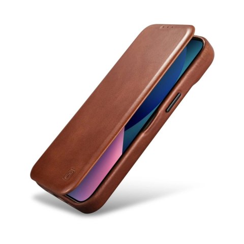 ICarer CE Oil Wax Premium Leather Folio Case skórzane etui iPhone 14 Plus z klapką magnetyczne MagSafe brązowy (AKI14220707-BN)