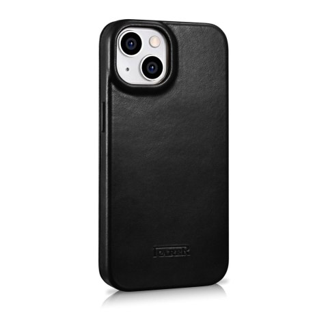 ICarer CE Oil Wax Premium Leather Folio Case skórzane etui iPhone 14 Plus z klapką magnetyczne MagSafe czarny (AKI14220707-BK)