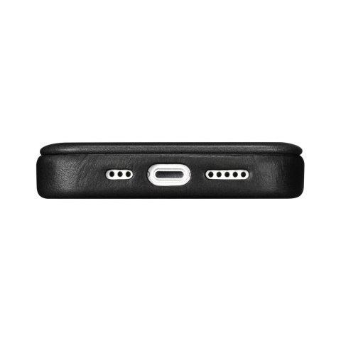 ICarer CE Oil Wax Premium Leather Folio Case skórzane etui iPhone 14 Plus z klapką magnetyczne MagSafe czarny (AKI14220707-BK)
