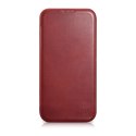 ICarer CE Oil Wax Premium Leather Folio Case skórzane etui iPhone 14 Plus z klapką magnetyczne MagSafe czerwony (AKI14220707-RD)