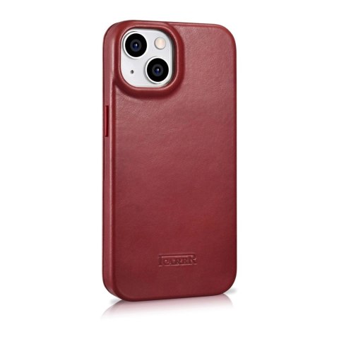 ICarer CE Oil Wax Premium Leather Folio Case skórzane etui iPhone 14 Plus z klapką magnetyczne MagSafe czerwony (AKI14220707-RD)
