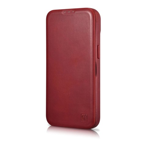 ICarer CE Oil Wax Premium Leather Folio Case skórzane etui iPhone 14 Plus z klapką magnetyczne MagSafe czerwony (AKI14220707-RD)