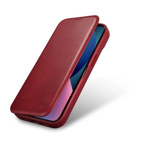 ICarer CE Oil Wax Premium Leather Folio Case skórzane etui iPhone 14 Plus z klapką magnetyczne MagSafe czerwony (AKI14220707-RD)
