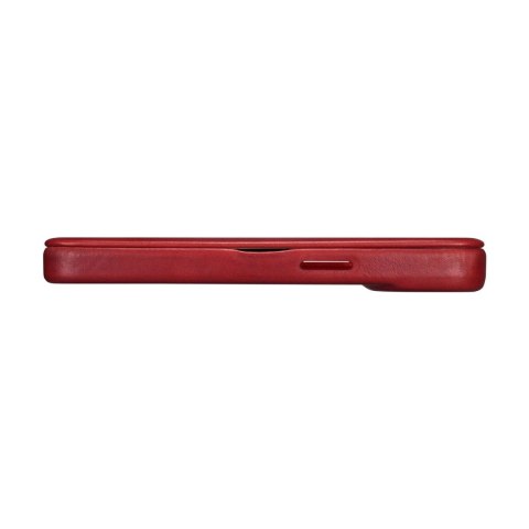ICarer CE Oil Wax Premium Leather Folio Case skórzane etui iPhone 14 Plus z klapką magnetyczne MagSafe czerwony (AKI14220707-RD)