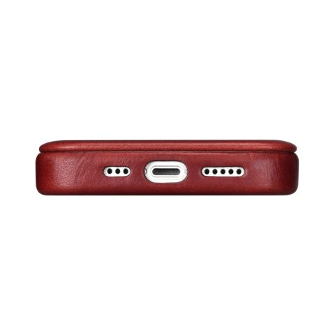 ICarer CE Oil Wax Premium Leather Folio Case skórzane etui iPhone 14 Plus z klapką magnetyczne MagSafe czerwony (AKI14220707-RD)