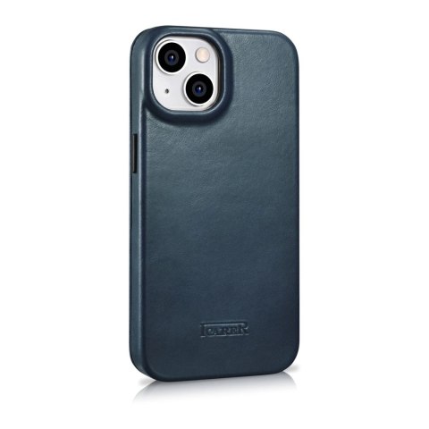 ICarer CE Oil Wax Premium Leather Folio Case skórzane etui iPhone 14 Plus z klapką magnetyczne MagSafe niebieski (AKI14220707-BU
