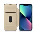ICarer CE Oil Wax Premium Leather Folio Case skórzane etui iPhone 14 Plus z klapką magnetyczne MagSafe niebieski (AKI14220707-BU