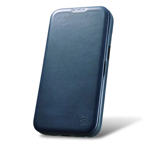 ICarer CE Oil Wax Premium Leather Folio Case skórzane etui iPhone 14 Plus z klapką magnetyczne MagSafe niebieski (AKI14220707-BU