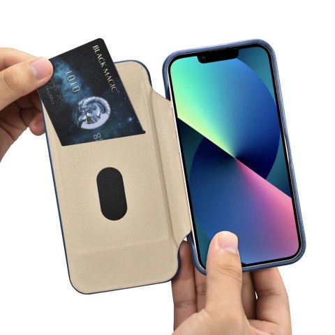 ICarer CE Oil Wax Premium Leather Folio Case skórzane etui iPhone 14 Plus z klapką magnetyczne MagSafe niebieski (AKI14220707-BU
