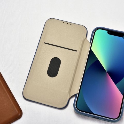 ICarer CE Oil Wax Premium Leather Folio Case skórzane etui iPhone 14 Plus z klapką magnetyczne MagSafe niebieski (AKI14220707-BU
