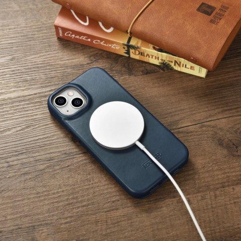 ICarer CE Oil Wax Premium Leather Folio Case skórzane etui iPhone 14 Plus z klapką magnetyczne MagSafe niebieski (AKI14220707-BU