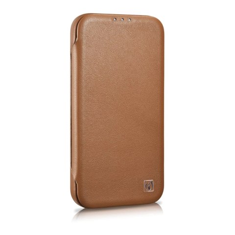 ICarer CE Premium Leather Folio Case skórzane etui iPhone 14 Pro z klapką magnetyczne MagSafe brązowy (WMI14220714-BN)