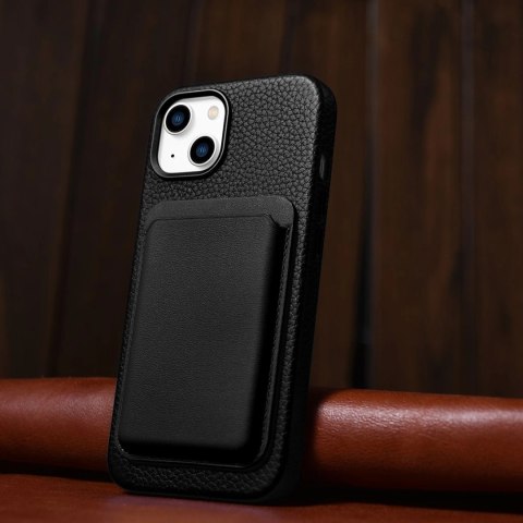 ICarer Litchi Premium Leather Case skórzane etui iPhone 14 magnetyczne z MagSafe czarny (WMI14220709-BK)