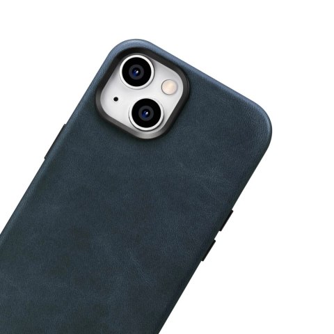ICarer Oil Wax Premium Leather Case skórzane etui iPhone 14 Plus magnetyczne z MagSafe ciemnoniebieski (WMI14220703-BU)