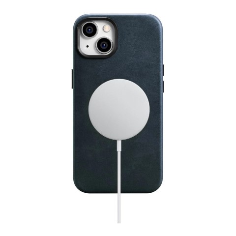 ICarer Oil Wax Premium Leather Case skórzane etui iPhone 14 Plus magnetyczne z MagSafe ciemnoniebieski (WMI14220703-BU)