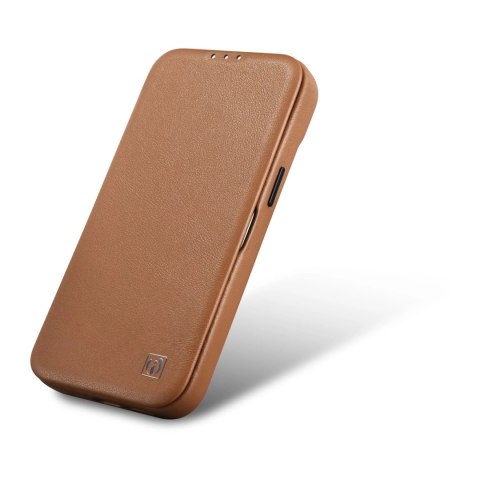 ICarer CE Premium Leather Folio Case skórzane etui iPhone 14 Plus z klapką magnetyczne MagSafe brązowy (WMI14220715-BN)
