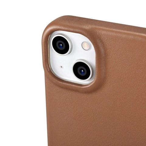 ICarer CE Premium Leather Folio Case skórzane etui iPhone 14 Plus z klapką magnetyczne MagSafe brązowy (WMI14220715-BN)