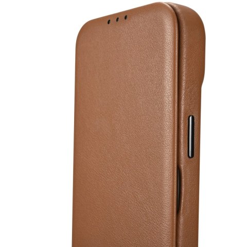 ICarer CE Premium Leather Folio Case skórzane etui iPhone 14 Plus z klapką magnetyczne MagSafe brązowy (WMI14220715-BN)