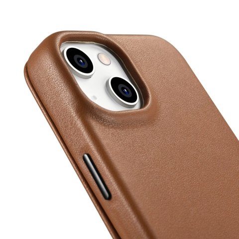 ICarer CE Premium Leather Folio Case skórzane etui iPhone 14 Plus z klapką magnetyczne MagSafe brązowy (WMI14220715-BN)