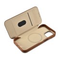 ICarer CE Premium Leather Folio Case skórzane etui iPhone 14 Plus z klapką magnetyczne MagSafe brązowy (WMI14220715-BN)