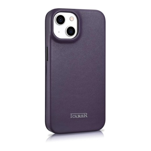 ICarer CE Premium Leather Folio Case skórzane etui iPhone 14 Plus z klapką magnetyczne MagSafe ciemnofioletowy (WMI14220715-DP)