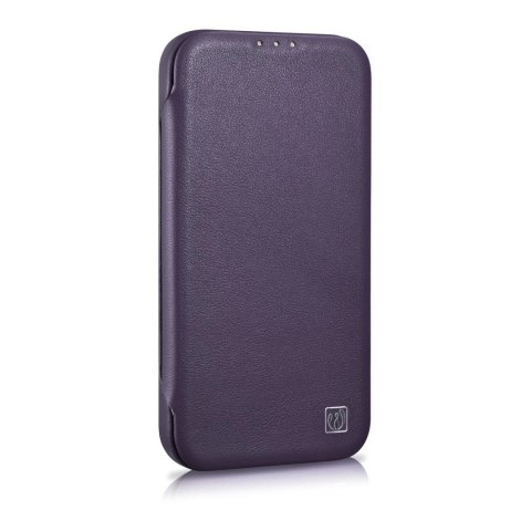 ICarer CE Premium Leather Folio Case skórzane etui iPhone 14 Plus z klapką magnetyczne MagSafe ciemnofioletowy (WMI14220715-DP)