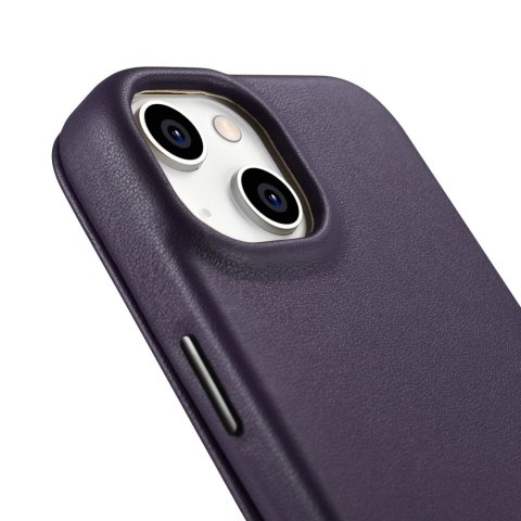 ICarer CE Premium Leather Folio Case skórzane etui iPhone 14 Plus z klapką magnetyczne MagSafe ciemnofioletowy (WMI14220715-DP)