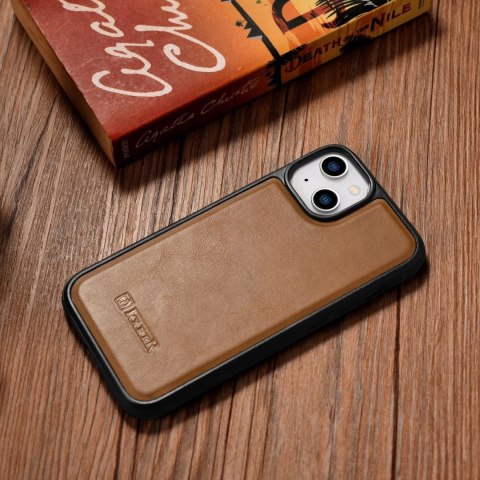 ICarer Leather Oil Wax etui pokryte naturalną skórą do iPhone 14 Plus brązowy (WMI14220719-TN)